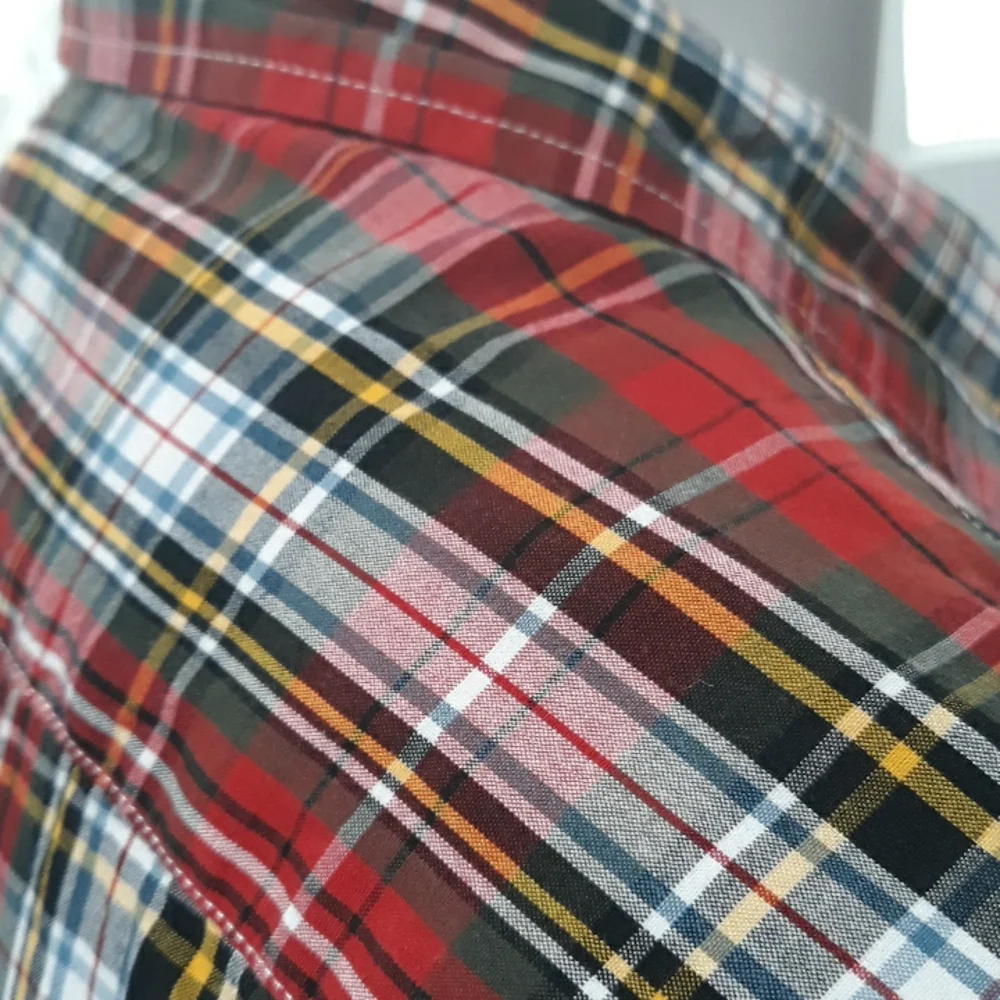 J. Crew mens green and red plaid cotton shirt. Large